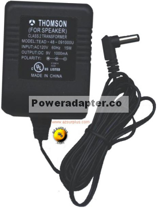 THOMSON TEAD-48-091000U AC ADAPTER 9VDC 1A POWER SUPPLY - Click Image to Close