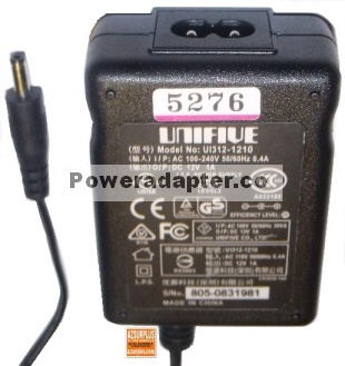 UNIFIVE UI312-1210 AC ADAPTER 12Vdc 1A Used -( )- 1.2x3.4mm Swit - Click Image to Close
