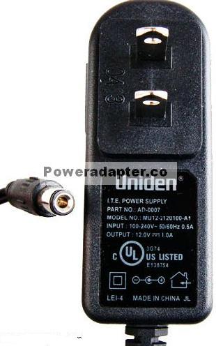 Uniden MU12-2120100-A1 AC ADAPTER 12VDC 1A ITE SWITCHING POWER S - Click Image to Close