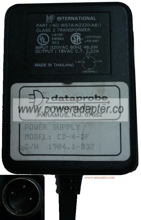 MP INTERNATIONAL W57A-N2220-A6/1 AC ADAPTER 18VAC 2.22A POWER SU - Click Image to Close
