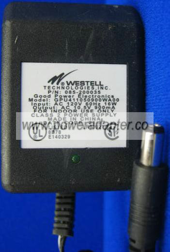 Westell GPU411050900WA00 AC Adapter 10.5Vdc 900mA 085-2000553 Po - Click Image to Close