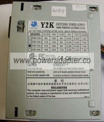 Y2K PSIV-350-1 ATX Switching Power Supply 5V 18A 12VDC 9A 350W - Click Image to Close