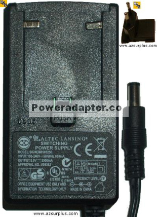 ALTEC LANSING S024EM0500250 AC ADAPTER 5VDC 2500mA -( ) Used 2x5 - Click Image to Close
