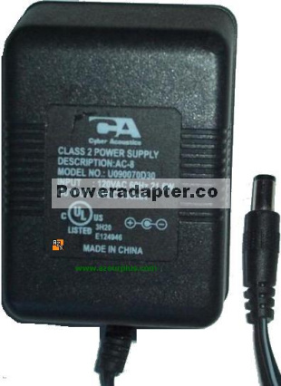 CA U090070D30 AC ADAPTER 9VDC 700mA (-) 2x5.5mm 120vac Used AC - Click Image to Close