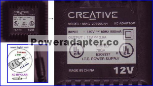 CREATIVE MAG120290UA4 AC ADAPTER 12VAC 2.9A POWER SUPPLY Speaker - Click Image to Close