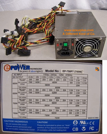ePower EP-750P7 750W Used ATX Power Supply Unit PSU Switching De - Click Image to Close