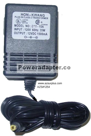 HON KWANG D12-15A AC Adapter 12VDC 1500mA 35W Transformer Power - Click Image to Close