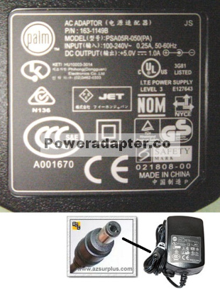 Palm PSA05R-050(PA) AC ADAPTER 5VDC 1A Power Supply Direct plugi - Click Image to Close