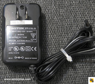 PROTON SPR-218L-05 AC ADAPTER 5VDC 2.5A Power Supply - Click Image to Close