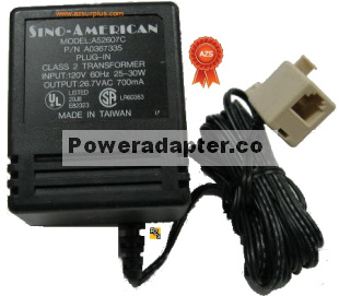 Sino-American A052607C Adapter 26.7Vac 700mA 30W Used A0367335 - Click Image to Close