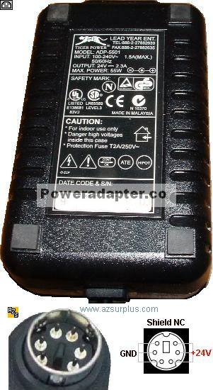 Tiger Power ADP-5501 6Pin AC Adapter 24VDC 2.3A 55W mini din 9mm - Click Image to Close
