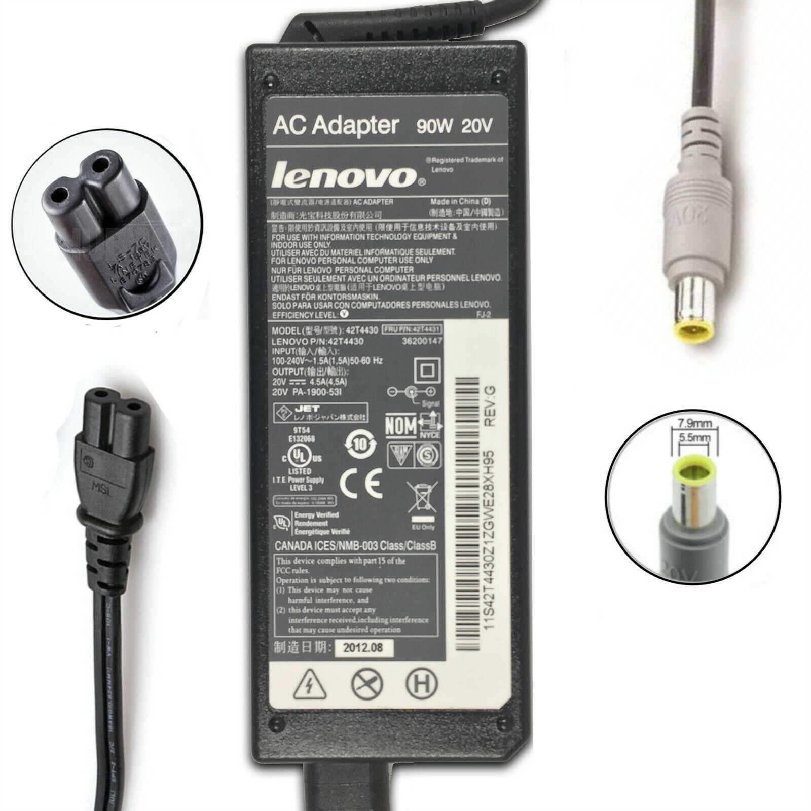 Genuine Lenovo ThinkPad Laptop AC Charger Power Adapter 90W 20V 4.5A ROUND TIP Seller Notes: “Includes: ROUND Tip AC - Click Image to Close