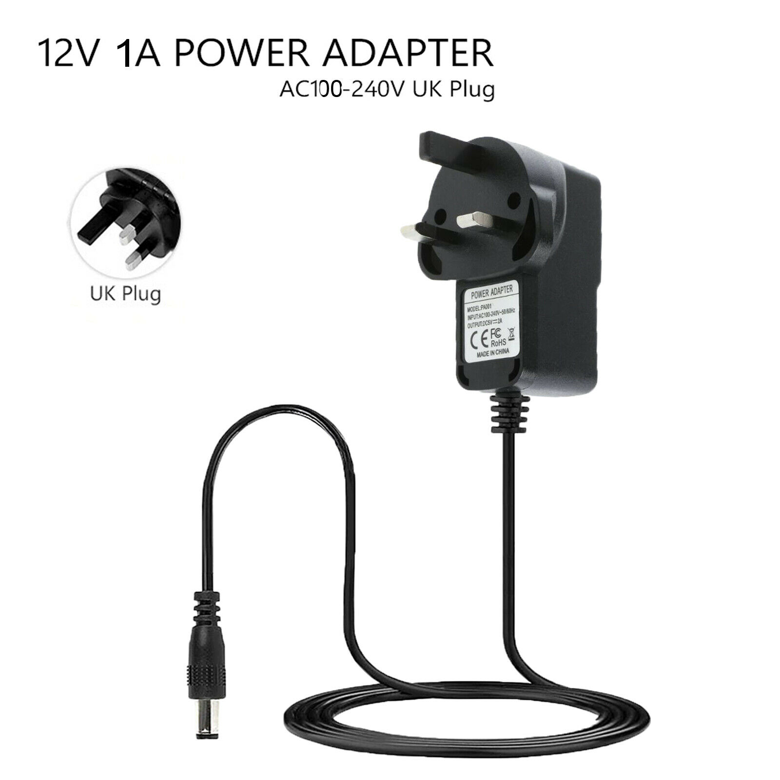 12V 1A DC PSU Charger Power Supply Adapter for CCTV Camera LED Strip UK Plug Connector A: Male Connection Split/Dup - Click Image to Close