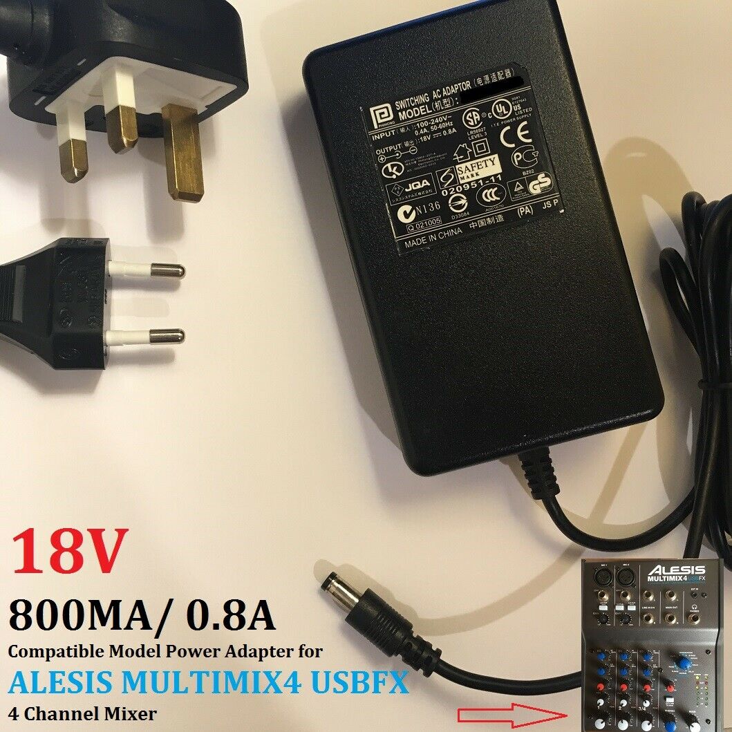 18V Power Supply for ALESIS MULTIMIX4 USBFX, 4 Channel Mixer 18V Power Supply for ALESIS MULTIMIX4 USBFX, 4 Channel Mi