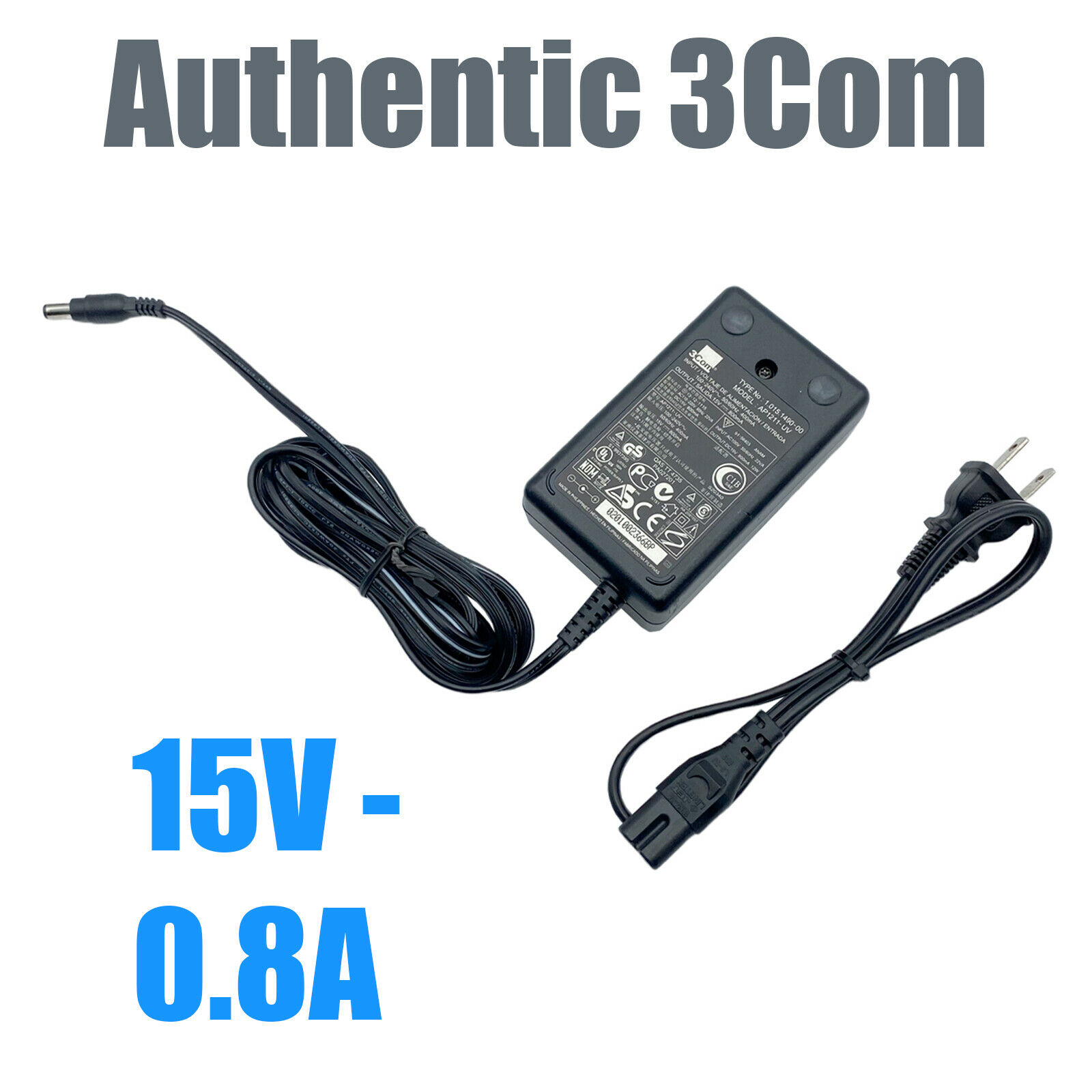 Genuine 3Com AP1211-UV AC/DC Adapter Power Supply 15V 800mA w/PC Connection Split/Duplication: 1:1 Type: AC/DC Adapt - Click Image to Close