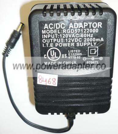 RGD57122000 AC ADAPTER 12VDC 2000mA USED -(+) 2x5.5mm POWER SUPP - Click Image to Close