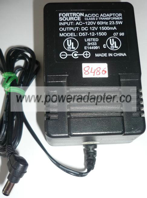 FORTRON SOURCE D57-12-1500 AC ADAPTER 12VDC 1500mA USED -(+) 2x5 - Click Image to Close