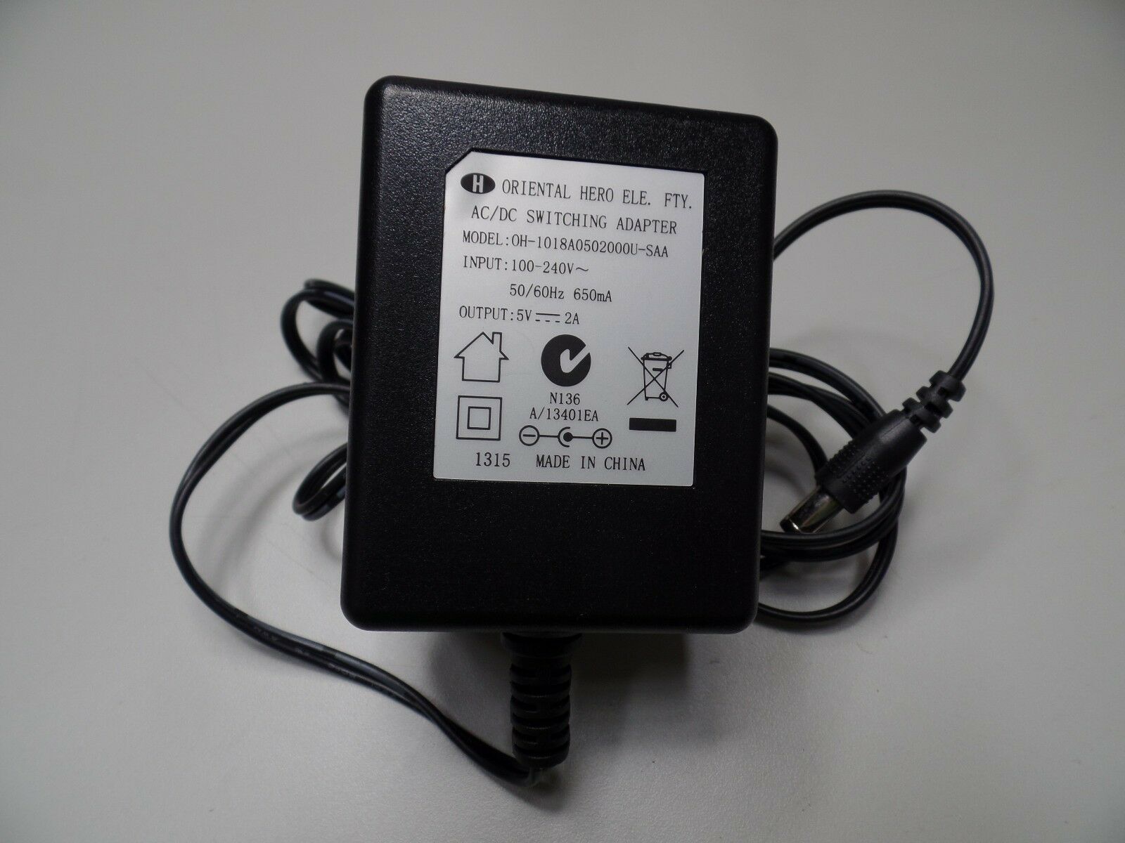 Oriental Hero AC/DC Switching Power Adapter OH-1018A0502000U-SAA 5V 2A Specification: Manufacturer: Oriental Hero Mode
