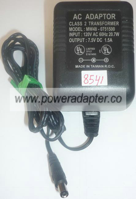 MW48-0751500 AC ADAPTER 7.5VDC 1.5A USED -(+) 2x5.5mm POWER SUPP