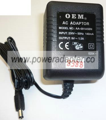 OEM AA-091A5BN AC ADAPTER 9VAC 1.5A ~(~) 2x5.5mm EUROPE POW - Click Image to Close