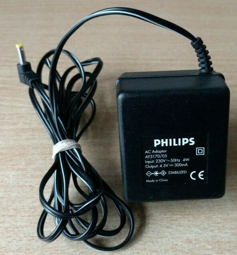PHILIPS AC Adaptor AY3170/05 230v 50hz 4w 4.5v 300ma Stabilized PSU Type: AC/DC Adapter Features: Standard Cable Le