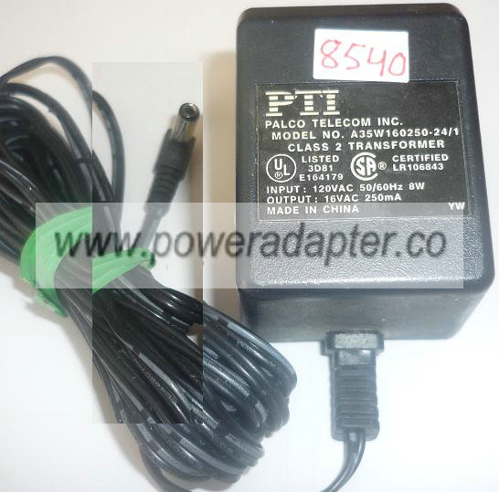 PTI A35W160250-24/1 AC ADAPTER 16VAC 250mA USED 2.3x5.5mm PHONE - Click Image to Close