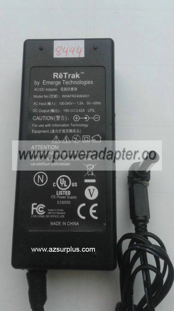 RETRAK WHAFR24084001 AC ADAPTER 19VDC 3.42A Used 4.2x6mm POWER S