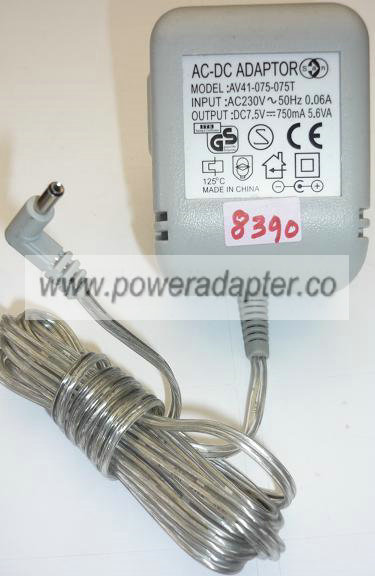SAN AV41-075-075T AC ADAPTER 7.5VDC 750mA USED -(+) 1x1.5m EUROP - Click Image to Close