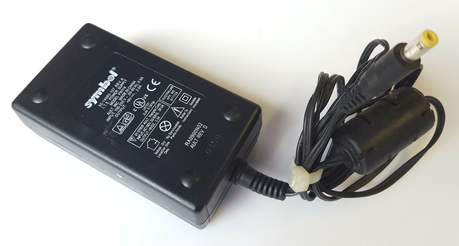SYMBOL PW118 AC/DC POWER SUPPLY ADAPTER 50-14000-107 REV.A 9V 2.0A Country/Region of Manufacture: Australia Manufac