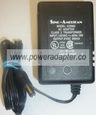 Sino-American A30965 AC ADAPTER 9VDC 600mA used -(+) 2x5.5mm rou - Click Image to Close
