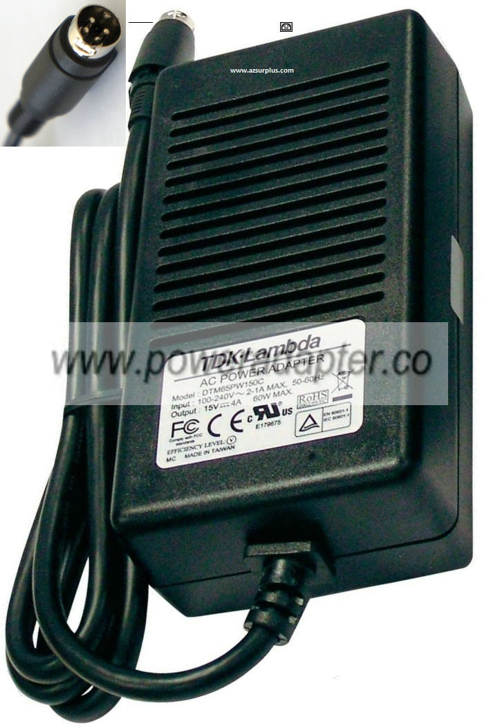 TDK-Lambda DTM65PW150C AC Adapter 15VDC 4A 4Pin 10mm (::) 60W 10