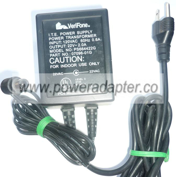 VERIFONE PS664422G AC ADAPTER 22VAC 2A USED ~(~) 1x4.1x8.5mm POW