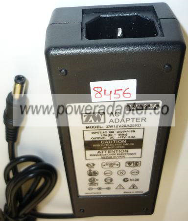 ZW ZW12V25A25RD AC ADAPTER 12VDC 2.5A USED -(+) 2.5x5.5mm ROUND