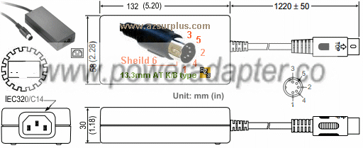 Cincon TR25D-02y11A02 ACb Adapter 12vdc 1.3A 5vdc 2A 5Pin Din 13 - Click Image to Close