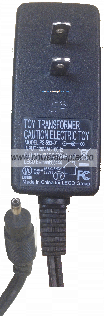 PS-593-01 Charger 10Vdc 700mA 1.2x3.5mm -(+) 7W 120VAC 60Hz. AC - Click Image to Close