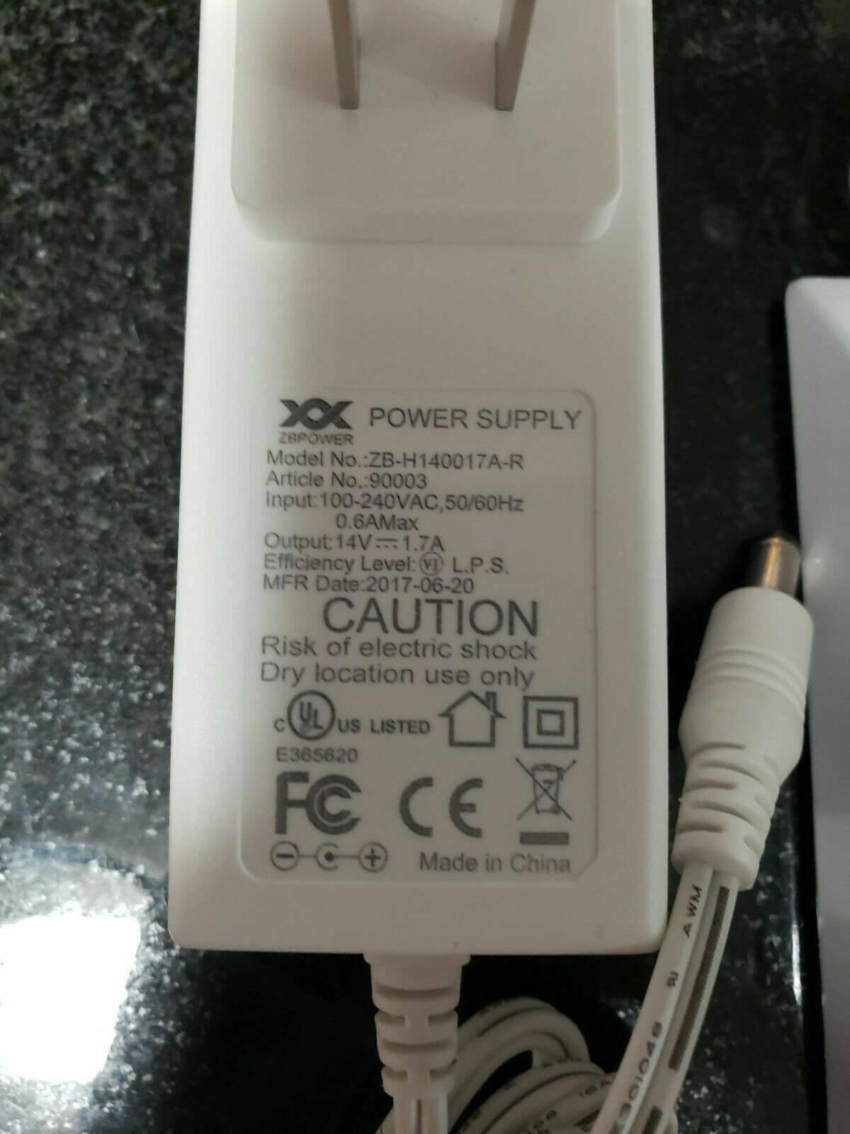 Power Supply zb-h140017a-r, ADT smartthings, Vivint, 2GIG-AC2-PLUG 5.5mm x 2.1m Model: 14V Power Supply General Cond