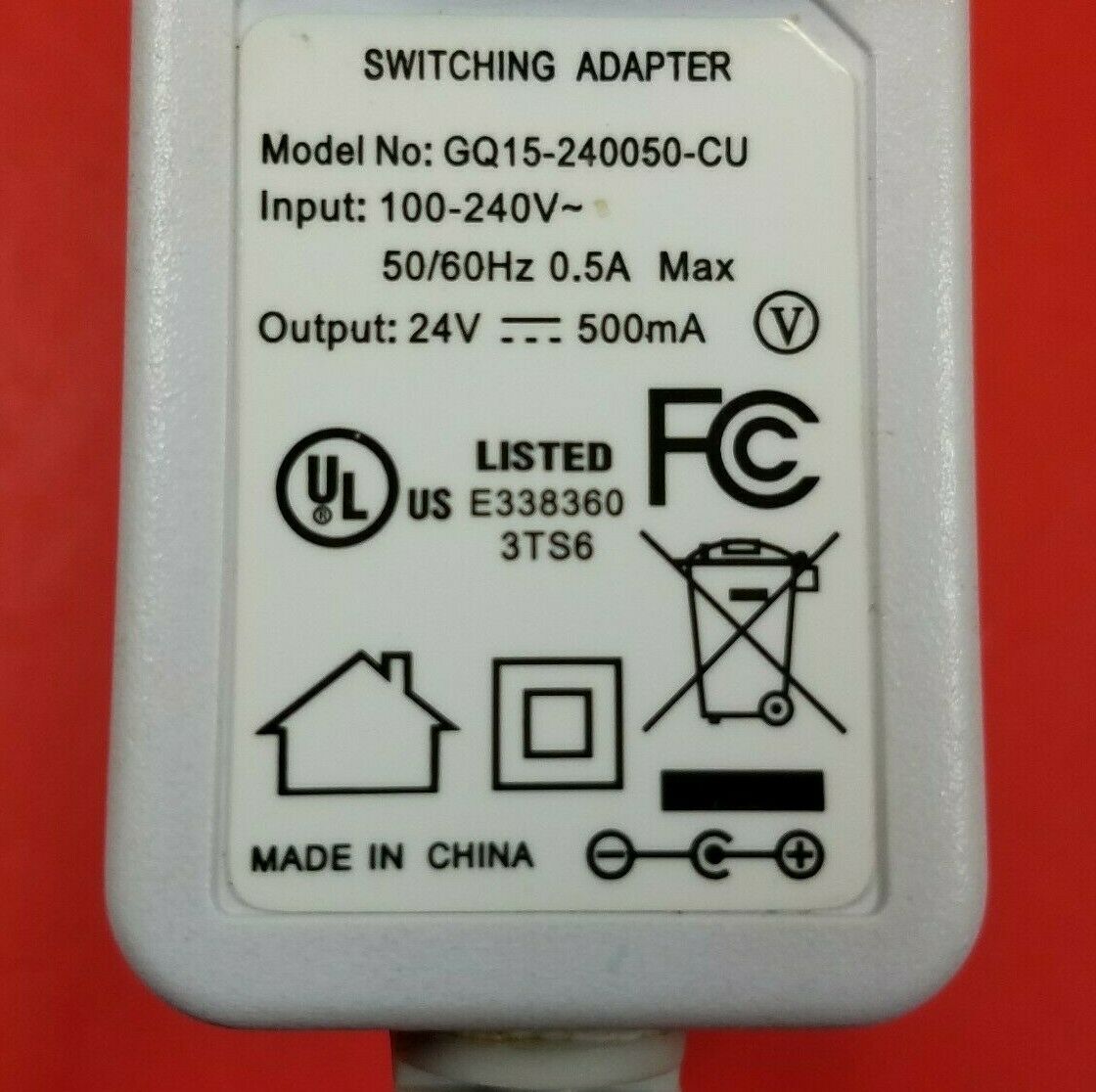 Switching Adaptor GQ15-240050-CU Power Supply 24V - 500mA AC/DC Adapter Charger Type: AC/DC Adapter Features: new MP