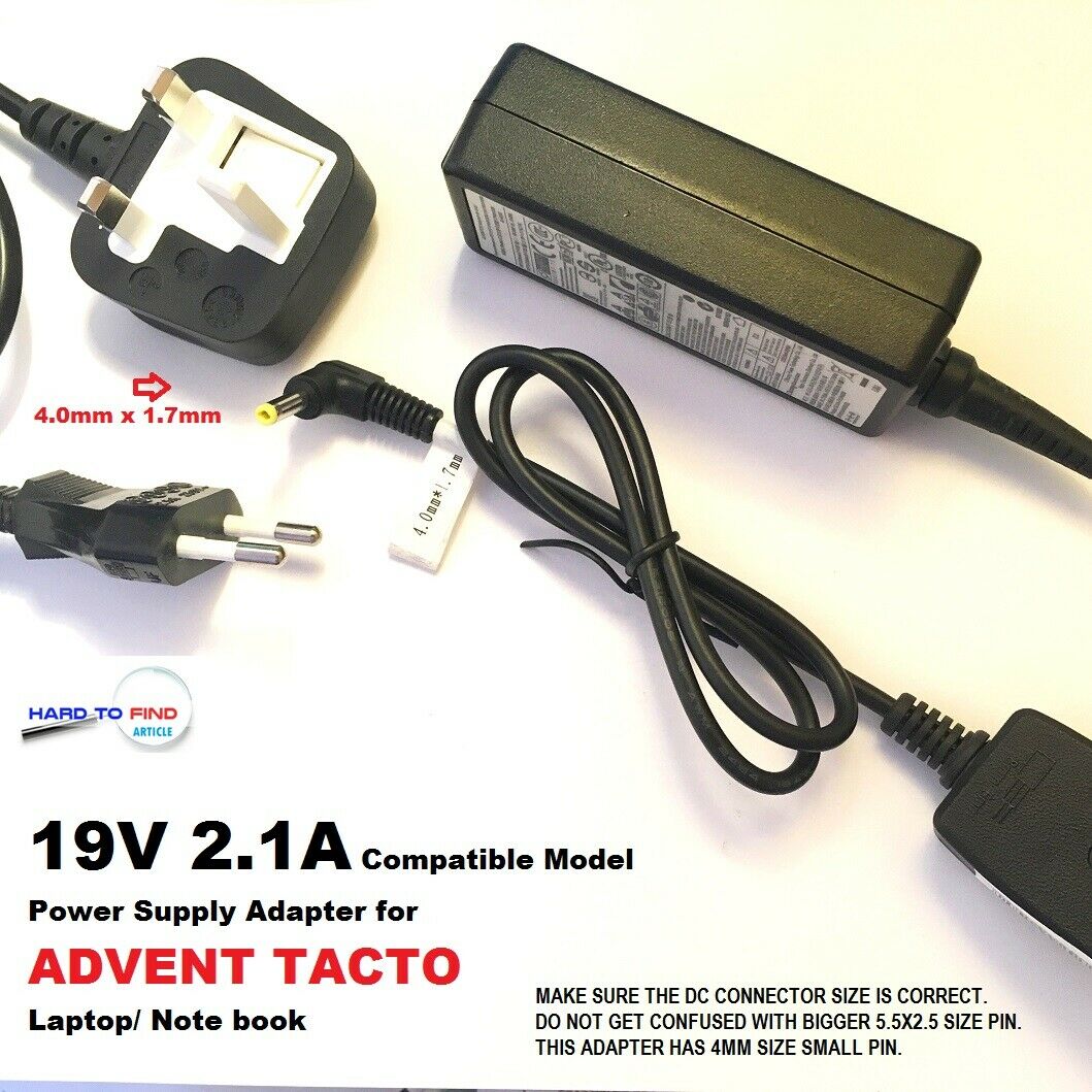 19V 2.1A Power Supply Adapter for ADVENT TACTO, 40W, 4.0*1.7 Small Pin 19V 2.1A Power Supply Adapter for ADVENT TACTO,
