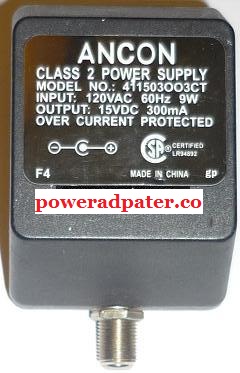 ANCON 411503OO3CT AC ADAPTER 15VDC 300mA USED -(+) RF Antenna - Click Image to Close