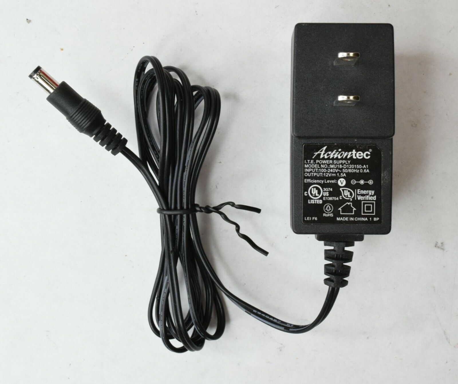 Actiontec I.T.E. Power Supply Adapter Unit MU18-D120150-A1 12V 1.5A Type: Adapter Output Voltage: 12 V MPN: MU18-D1201