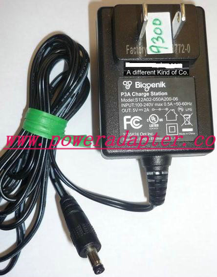 BIOGENIK S12A02-050A200-06 AC ADAPTER 5VDC 2A USED -( ) 1.5x4x9m - Click Image to Close