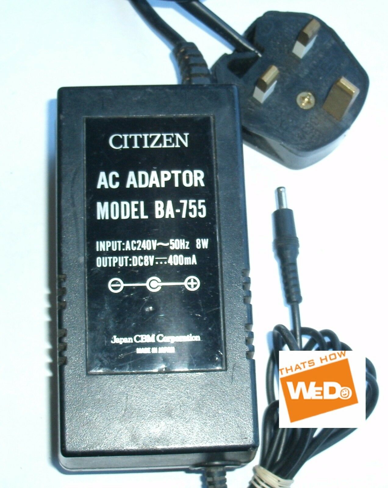 CITIZEN AC ADAPTOR BA-755 DC8V 400mA NEW Brand: Citizen Type: AC/Standard UPC: Does not apply A CITIZEN AC ADAPTOR