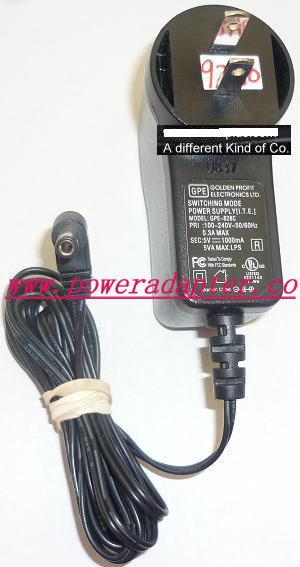 GPE GPE-828C AC ADAPTER 5VDC 1000mA USED -( ) 2.5x5.5x9.4mm 90Â° - Click Image to Close