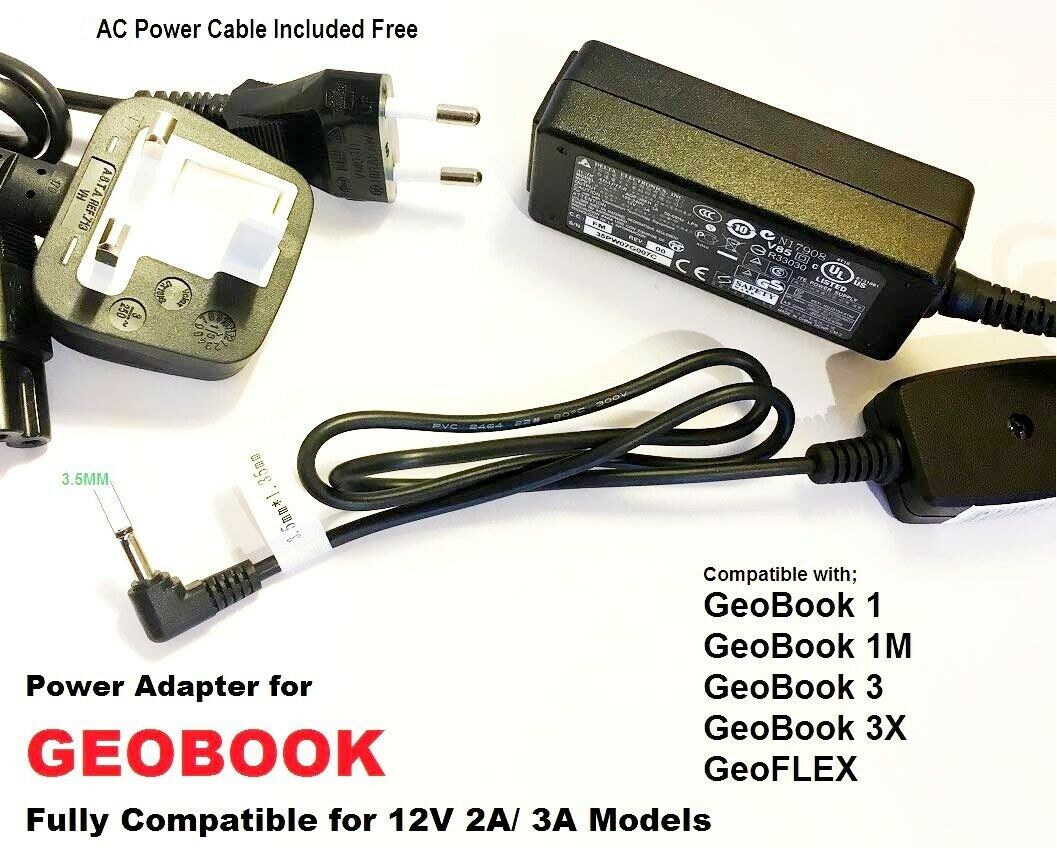 GeoBook Laptop Charger, 12v 3A/ 2A for GeoBook3x, GeoBook3 Geo Book 3 X GeoBook Laptop Charger, 12v 3A/ 2A for GeoBo