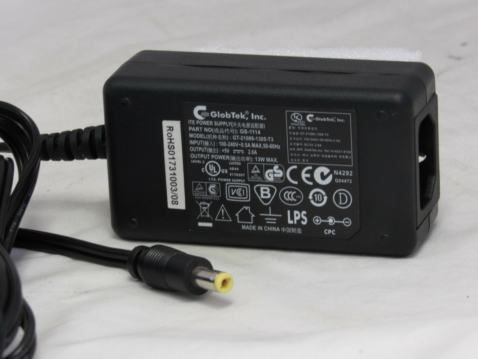 GlobTek ITE Powersupply AC Adapter GT-21089-1305-T3 EW Compatible Brand: power supply Type: power supply Max. Output