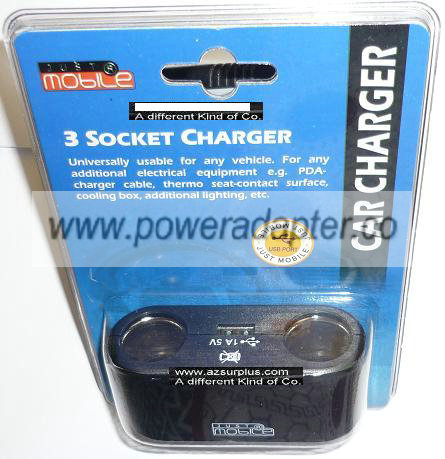 JUST MOBILE 3 SOCKET CHARGER max 6.5A USB 1A 5V New in pack