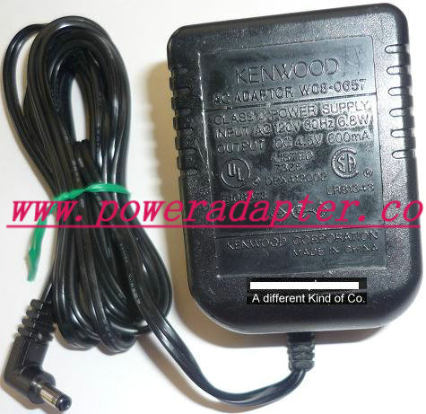 KENWOOD W08-0657 AC ADAPTER 4.5VDC 600mA USED -( ) 1.5x4x9mm 90Â° - Click Image to Close