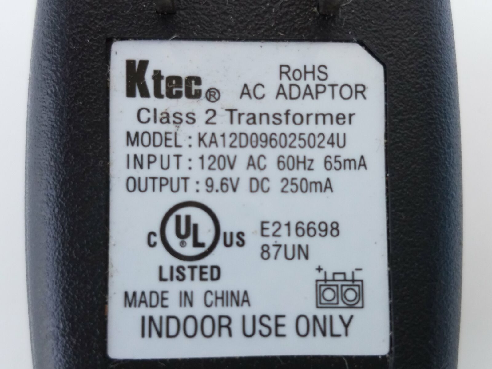 Ktec KA12D096025024U AC Adapter Power Supply 9.6VDC 250mA Ktec KA12D096025024U AC Adapter Power Supply 9.6VDC 250mA T