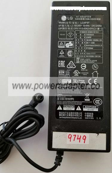 LG LCAP37 AC ADAPTER 24VDC 3.42A USED -(+) 1x4.1x5.9mm 90°