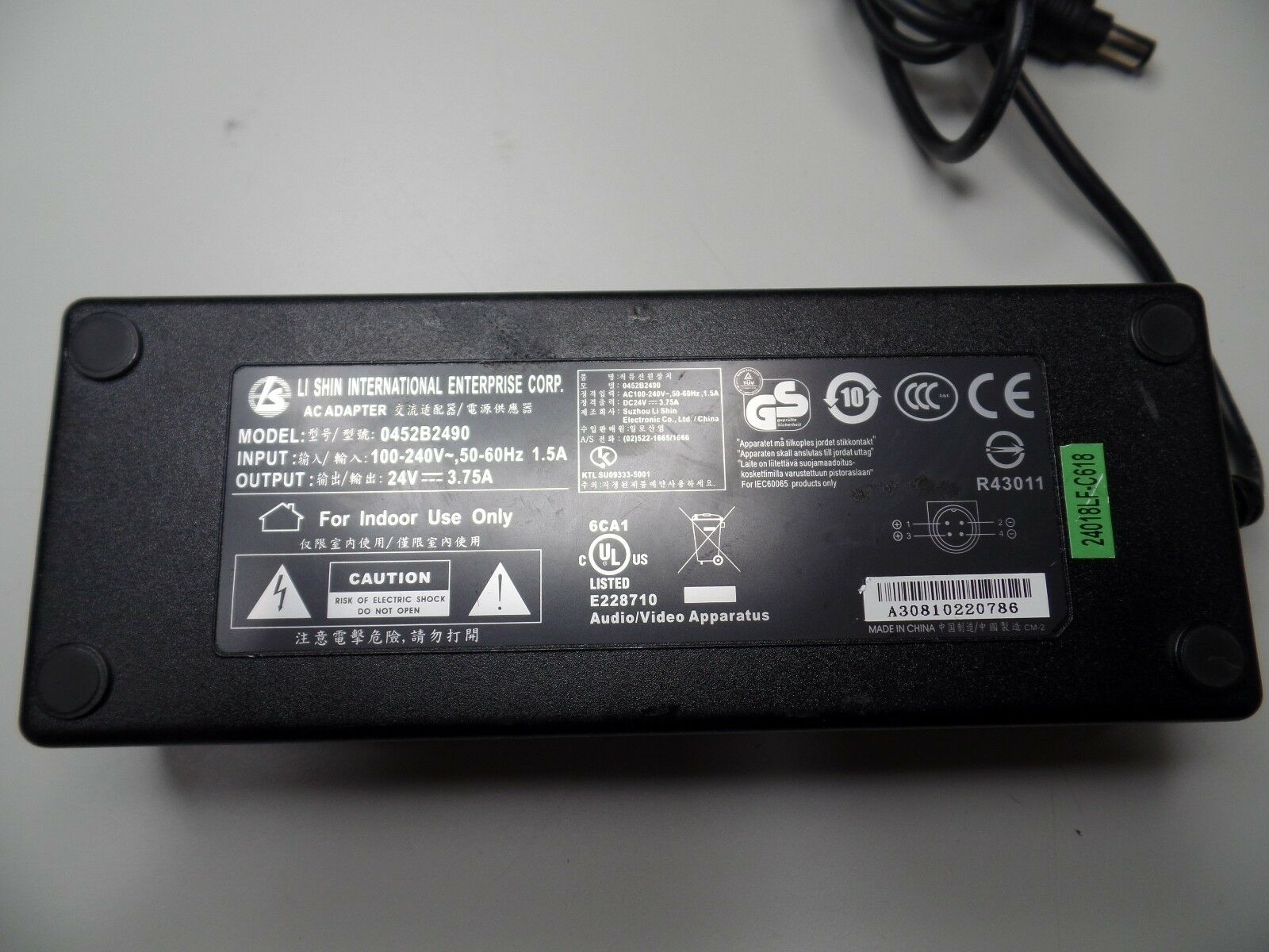 Genuine Li Shin International Enterprise Corp 0452B2490 24V 3.75A Adapter Condition: new Specifications: Genuine Li S